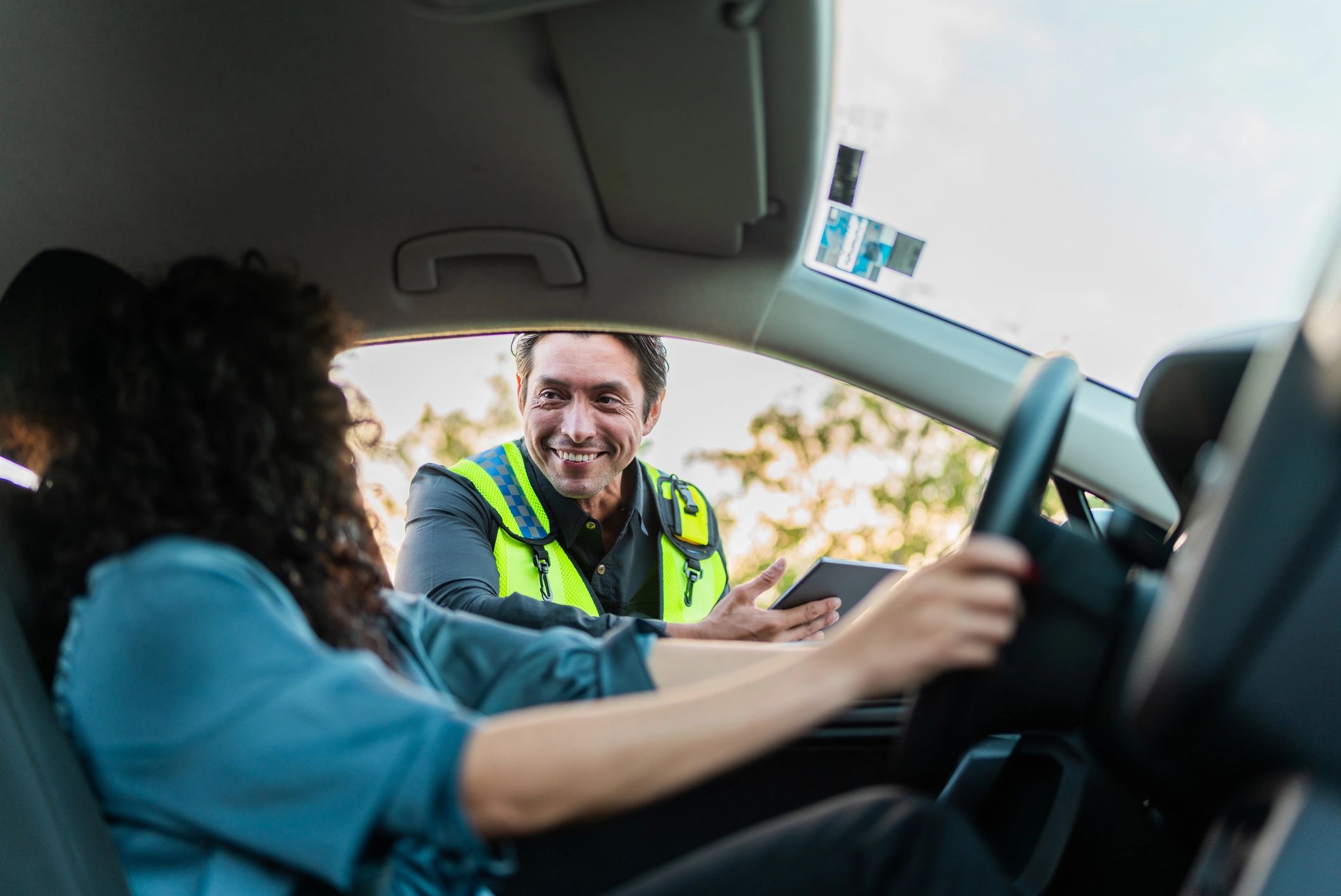 Customer receiving roadside assistance